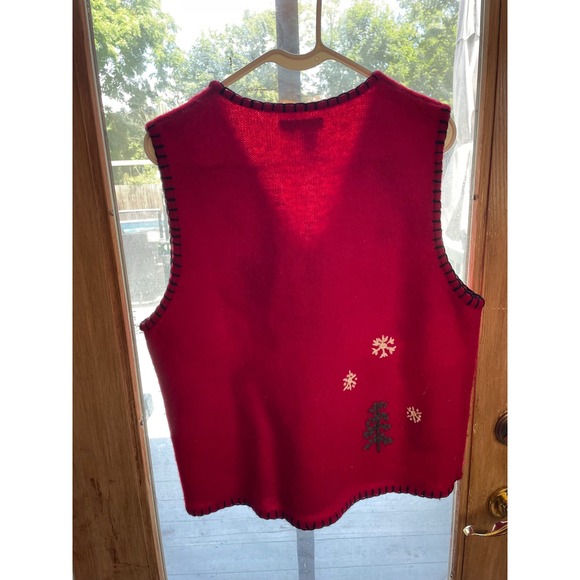 Coldwater Creek Wool Christmas Vest Snowman Tree Holiday Red Womens L - Picture 3 of 7